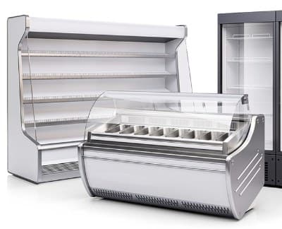スーパーなどに置かれている野菜や冷凍食品を陳列するための冷蔵ケース
